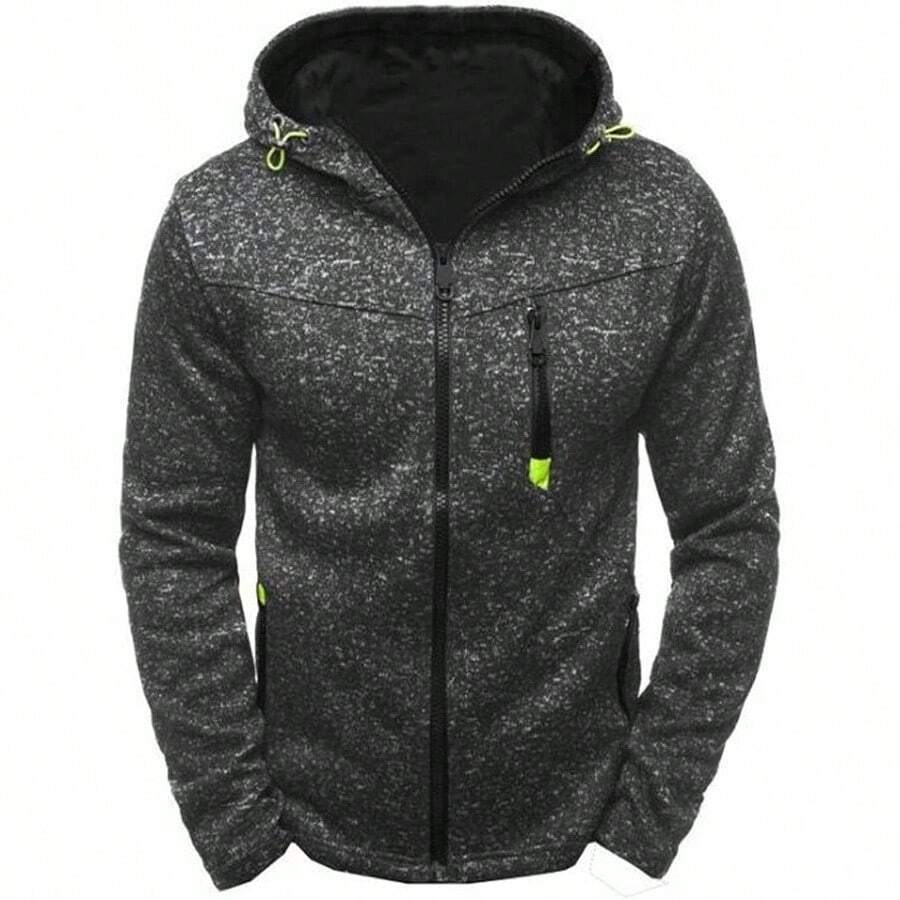 Sudadera con capucha de entrenamiento con cremallera completa para hombre, sudadera con capucha de forro polar, chaqueta deportiva casual de peso medio, Negro, Small - inicial - Ver 1