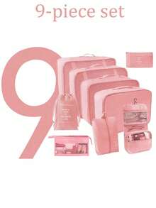 9pcs Multi-Color Travel Organizer Bags Set, Travel Essentials, Summer Vacation Packing Cubes, Detachable Makeup Brush Bag, Portable Travel Luggage Organizer Bags, Clothes & Shoes Storage Bags, Unisex Travel Organizers