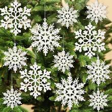 36 adornos de copos de nieve blancos de Navidad de plástico con diamantina para decoración de árbol de Navidad de invierno, varios tamaños, para manualidades - verde - Ver 10