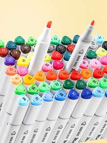 一盒12/24/36/48色双头马克笔，细头和粗头设计，优质纤维笔尖，书写流畅，适用于着色、绘画和记账，马克笔套装 - 彩色 - 查看 5