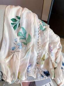 Women's Loose Lantern Sleeve Crochet Patchwork Casual Blouse - Multicolor - View 2