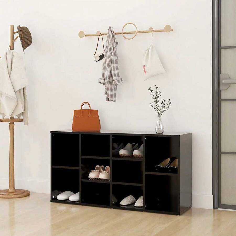 Banco para zapatos vidaXL negro, 103x30x55 cm, madera de ingeniería. - Marrón - Ver 1