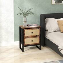 Industrial-Natural Bedside Table | Rustic Brown Nightstand With Drawer - Default - View 1