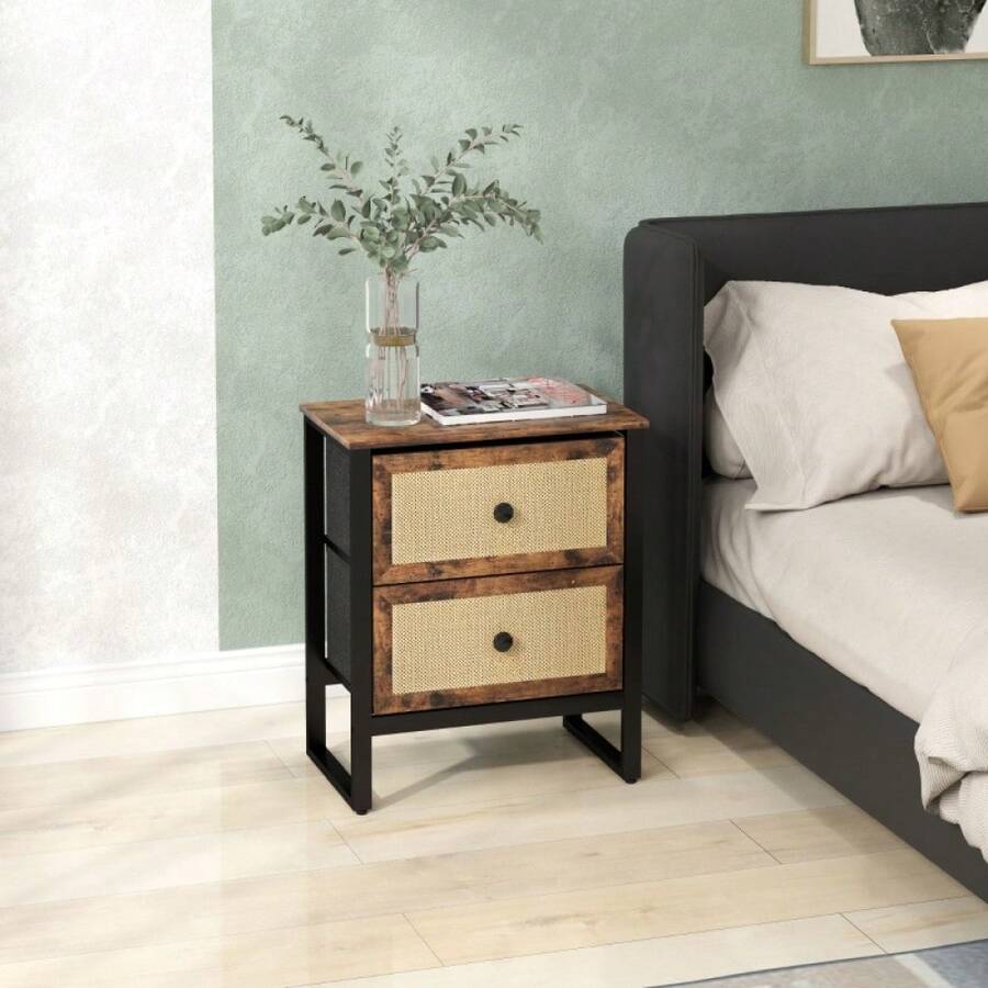 Industrial-Natural Bedside Table | Rustic Brown Nightstand With Drawer - Default - View 1