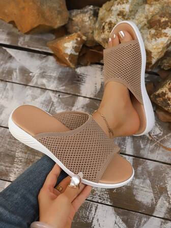 Women's Fashion Oversized Open Toe Simple Comfortable Wedge Slide Sandals, Suitable For Summer