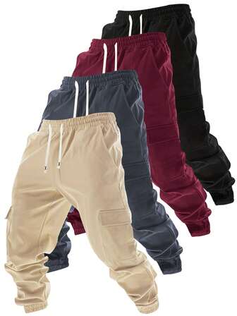 4 Parçalı Erkek Günlük Spor Düz Renkli Bağcıklı Bel ve Paça İş Giyim Eşofman Altı