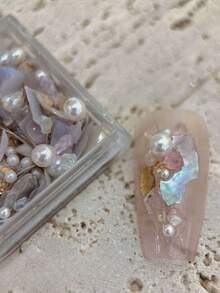 1盒全新美甲配件套装，包含碎石风暴、珍珠母、云母等材料，复古水晶矿物美甲材料包，适用于美甲沙龙、DIY美甲装饰及美甲用品 - 彩色 - 查看 1