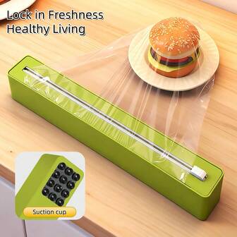 1pc Colorful Suction Cup Kitchen Cling Film Upgrade Set, Includes Aluminum Foil And Cling Film Cutter, Cling Film Cutter Rack, Garbage Bags, Convenient For Kitchen Use, And A Plastic Bag Storage Rack