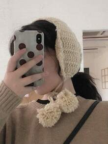 1 Peça Protetores de Orelha Tricotados de Cor Sólida e Dobráveis, À Prova de Vento, com Cordão Ajustável, Decoração com Pompom, Adequado para Uso Externo no Inverno