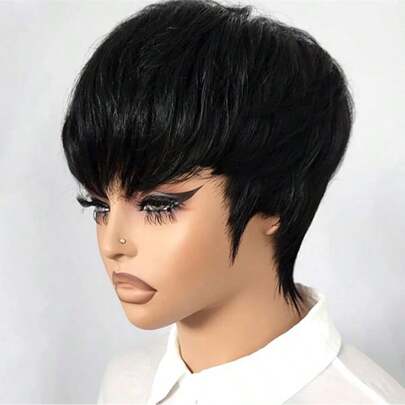 bling hair Pelucas cortas tipo pixie para mujeres, pelucas de cabello humano corte pixie para mujeres de color negro, ligeras y sin pegamento, peluca corta tipo pixie fácil de usar y llevar
