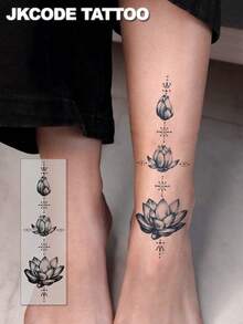 JKCODE TATTOO Tatuaje temporal de flor de loto del renacimiento de Ramadán, diseño delicado, resistente al agua, de larga duración 7-14 días
