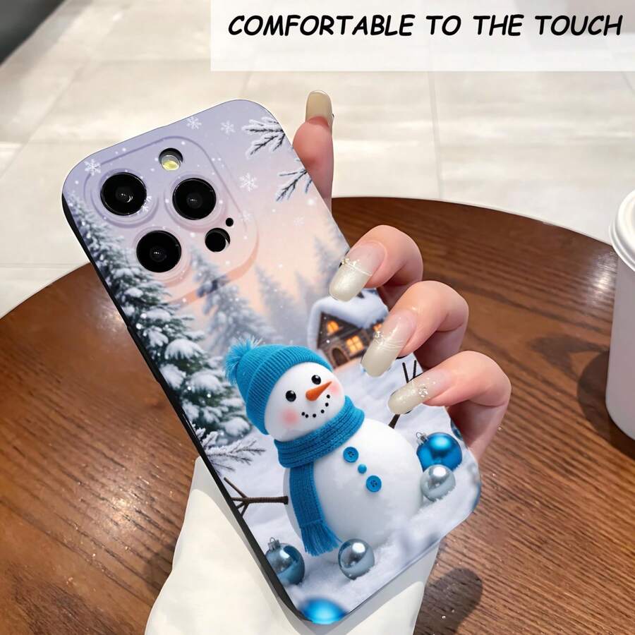 1PC Phone Case ,  Snowman Winter Landscape Tree Snowflake , Stylish Phone Case, Phone Decoration, All-around Lens Protection, Creative Small Gift, Funny Gift for Boys and Girls - ブラック - チェックする 1