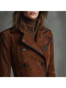 2025 Fashion New Women's Autumn/Winter Coat Flip Collar Western Style Suede Long Wind Coat - Cà phê nâu - Xem 3