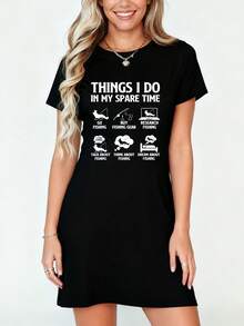 Things I Do In My Spare Time Fishing Men Bass Fishing T-Shirt Dress Women's Dress, Casual Summer Dress - màu đen - Xem 1