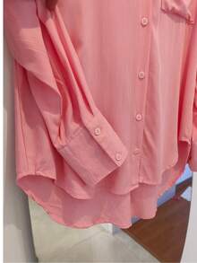 Women's Dress Shirt With Buttons, Long Sleeves - Coral Pink - View 3