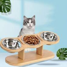 Elevated Cat Food Bowl, 3 Stainless Steel Raised Cat Bowls With Stand, 15°Tilted Cat Bowl For Indoor Cats, Anti Vomitting, Whisker Fatigue And Dishwasher - 700ml - Xem 1