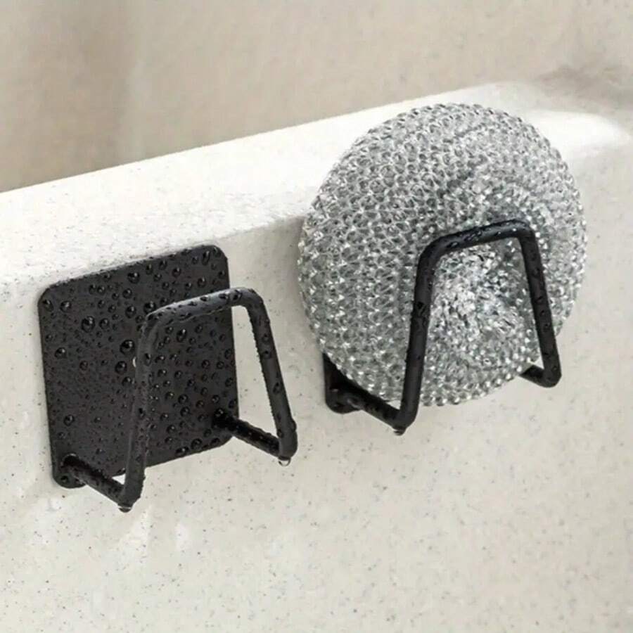 1 PC Kitchen Drain Rack, Sponge Rack, Household Sink Cloth Rack, Countertop Cloth Rack, Sponge Drain Rack, Storage Rack, Suitable For Kitchen Storage And Cleaning Tools, Making The Kitchen Clean And Tidy - Black - View 1