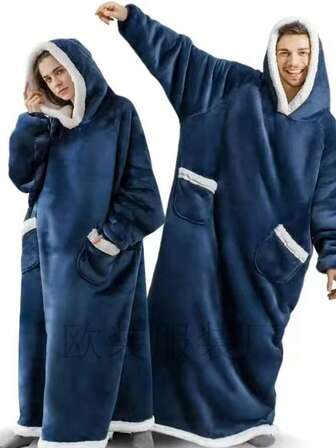 Plusstorlek Casual Lounge-morgonrock, Dam- och herrfloral med långärmad flanellfilt, vinteröverdimensionerad, bärbar fleecefilt med fickor