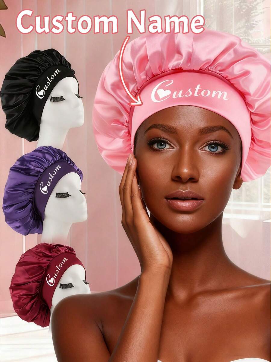 定制名字真丝睡帽，定制名字缎面睡帽，个性化名字发帽，可定制女士美容帽，定制情人节礼物，女士发带，卷发真丝睡帽，大号睡帽，伴娘礼物，新娘送礼会礼物，结婚礼物，生日礼物，教师节礼物，派对回礼，新娘派对礼物，母亲节礼物，送给闺蜜、妈妈、妻子、女友的礼物