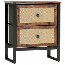 Industrial-Natural Bedside Table | Rustic Brown Nightstand With Drawer - Default - View 2