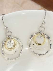 1 Pair Handmade Classic Minimalist Copper Women Earrings, Bohemian Style Simple Earrings, Dual-Tone Earrings, Suitable For Various Occasions - Two-color - View 8