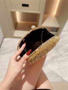 Sparkling Luxurious Rhinestone Decor Handbag, Small Clutch Purse, Elegant For Evening Gown, Wedding, Party, With Metal Chain, Fashionable Lady Handbag, Bridal Purse, Perfectly Matching With Prom Accessories, Prom Bag For Party, Clutch Bag For Wedding,Purses And Bags Women,Gifts For Women ,Valentine's Day,New Year - 金色 - 查看 7
