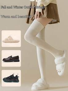 1 đôi tất dài đến đầu gối mùa đông dày dặn ấm áp dành cho nữ, tất mùa đông cao cổ bằng vải lông cừu mềm mại chống trượt, lý tưởng cho du lịch và hoạt động ngoài trời, tất ấm áp - Nhiều màu - Xem 7