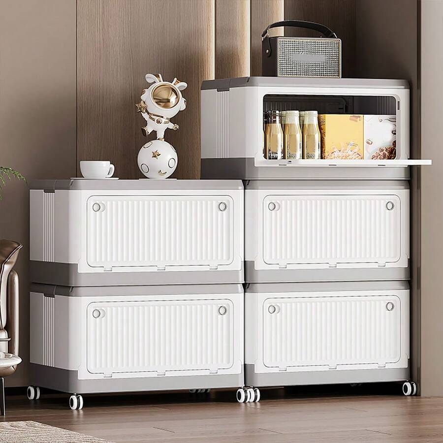Living And Home Stackable Storage Box With Locking Wheels 3-Way Access Secure Lid Easy Assembly For Seasonal Storage - Gray 42cm(W) X 29cm(D) X 28cm(H) - View 1