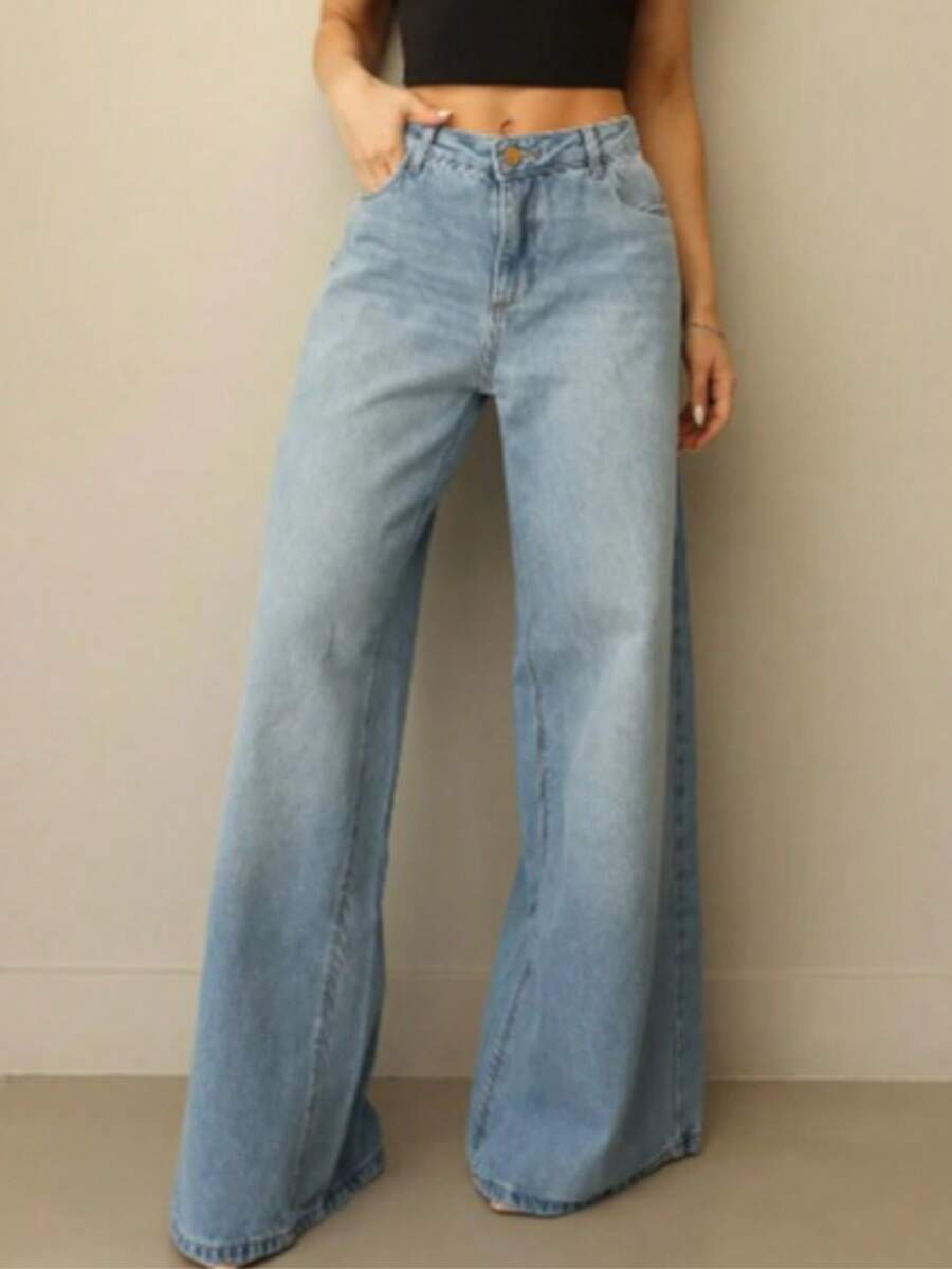 Women's Wide Leg Jeans In Firm Denim With A Modern Fit - Medium Wash - View 1