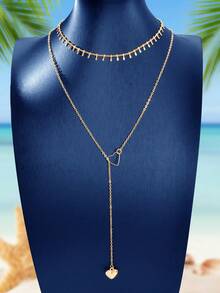 2pcs Gold-Tone Minimalist Necklace Set - Gold - View 2