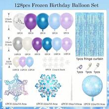 冰雪奇缘气球拱门套装，含1*2米流苏帘、雪花、珠光粉、金属蓝、紫、白五彩纸屑乳胶气球，适用于仙境主题生日派对、冰雪女王公主主题派对装饰 - 卡其色 - 查看 7