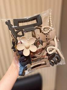 1件-9件套 颜色随机 秋冬新款 大号发夹 女款发夹 发爪造型 ins风 高颜值 百搭十字镂空发夹 多种头发尺寸 爪形发饰（不含纸板）发夹 发夹 发卡 抓发夹 秋季爪夹 度假装扮 女款