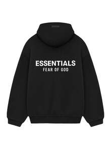 Essentials Autumn Winter Hoodie 'Dark Oatmeal' 'Black' Loose Drop Shoulder Hooded Women Sweatshirt, Vintage Flocking Craftsmanship Combined With Modern Men Breathable Technology, Warm Cotton Flocking, Loose Urban Functional Wear, High-End Cotton For Urban Street Style, Loose Silhouette Gender-Neutral Design, Mixed-Color Cotton For Low-Profile, Preferred Choice For Cafes And Hiking.Fall Halloween Sweater 13-05-FW24 - 黑色 - 查看 16