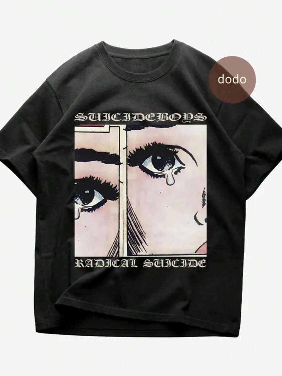 Suicideboy T-Shirt - Rap Music Shirt Casual Women's Black Cotton T-Shirt With Unique Graphic Print Round Neck Short Sleeve Regular Fit - Black - View 1
