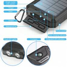 10000mAh Solar Power Bank, With Dual USB Output Ports, Type-C Output/Input For Efficient Charging, Built-In LED Bright Flashlight, Compass And Climbing Buckle, Mobile Phone Accessory For Travel And Camping, Compatible With Most Electronic Products - màu đen - Xem 5