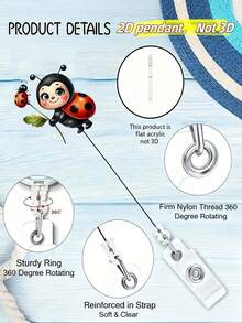 Cute Ladybug Retractable Nurse ID Badge Holder, With Retractable Mechanism And Clip - 2D Flat Acrylic Medical ID Card Holder, Black Spots And Lively Eyes - Retractable Lanyard Clip, Durable Tag, Suitable For Medical Students And Practicing Nurses - Durable PMMA Material, For Workplace Identification, Medical Tag Clip | Funny Design - Multicolor - View 8