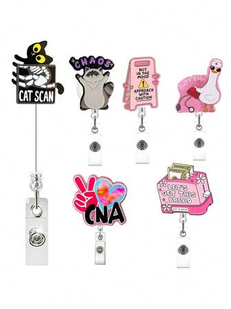 1PC Retractable D-Card Sleeve Roll, Cute Cartoon Design, Nurse/Hospital Name Tag Sleeve/Office Lanyard, Back To School, School Supplies