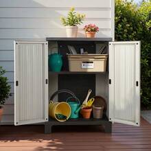 Gardeon Outdoor Storage Cabinet Box 92cm Lockable Cupboard Sheds Garage Adjustable Beige - Beige - View 1