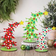 3 adornos de madera para árbol de Navidad con diseño festivo de estrellas y puntos, decoración colgante para mesa de fiesta en casa. - Verde - Ver 1