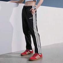 Adidas Casual Versatile Loose 3-Stripes Straight Breathable Zip-Up Ankle Cuff Sports Pants, Unisex CY KA8348 - Black - View 1