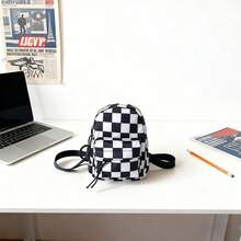 1pc Unisex Black & White Checkerboard Casual Shoulder Bag, Zipper Closure Nylon Fabric Checkerboard Print Crossbody Chest Bag, Suitable For Daily Use, Gatherings, Parties, Ramadan - A - View 10