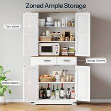White & Walnut Farmhouse Kitchen Pantry – Versatile Storage Cabinet Sideboard With Removable Spice Rack, 2 Drawers & Adjustable Shelves | Perfect For Kitchen, Dining Room & Storage Room - 白色 - 查看 2