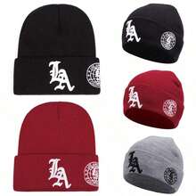 1pc Y2K Style "La Earth" Embroidery Knitted Ski Hat, Outdoor Cold-Proof Knitted Hat, Casual And Versatile Winter Warm Hat, Suitable For Daily Commuting Beanie Fall Outfit - 這 - 查看 3
