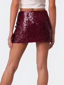 Women's Sequin Low Waist Mini Bodycon Skirt  Music Festival Night Out Slim Fit Short Skirt - Màu Đỏ Sâu - Xem 7