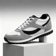 SHUANGXING 男士时尚运动鞋 - 透气织物鞋面，低帮，圆头，轻便耐磨鞋底，系带设计，适合休闲穿着和轻度运动，四季皆宜 - 黑白灰 - 查看 3