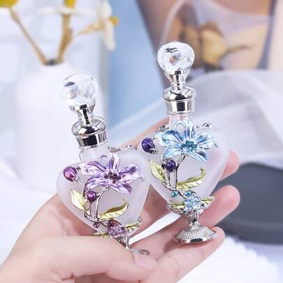 10ml Light Luxury Enamel Floral Heart-Shaped Frosted Perfume Bottle, Refillable Container, Portable Personal Care Essential Oil Bottle, Convenient For Daily Travel (No Perfume, Only Empty Bottle)