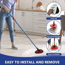 Flat Mop Head Replacements Microfiber Mopping Pads Refills 6-Pack Spin Mop Pads + 1 Plastic Pad And1 Scrape For Floor Wall And Ceiling Cleaning - Fits EasyWring And RinseClean Systems - 6個墊子1個底座1個刮擦 - 查看 4