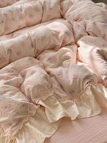 4pcs Floral Bedding Set, Soft & Comfortable Bedroom Linens, Floral Design, Cute Flower & Cartoon Animal Pattern, Breathable & Soft All-Season Bedding Set Including 1 Duvet Cover, 1 Bed Sheet, 2 Pillowcases, No Filling, Suitable For Bedroom, Dorm, Home Use, Multiple Sizes Available - Baby Pink - View 8