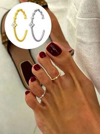 1PC 925 Sterling Silver Four Leaf Clover Toe Rings For Women Adjustable Toe Ring Band Rings Cubic Zirconia Toe Rings Summer Beach Foot Jewelry