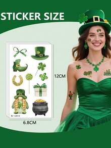 Bộ 20 hình xăm tạm thời Ngày Thánh Patrick, 20 tờ phụ kiện Ngày Thánh Patrick cho tiệc tùng Ireland, Hình xăm cỏ ba lá cho phụ nữ, Hình xăm mặt ngày Thánh Patrick mùa xuân không thấm nước - màu xanh lá - Xem 3